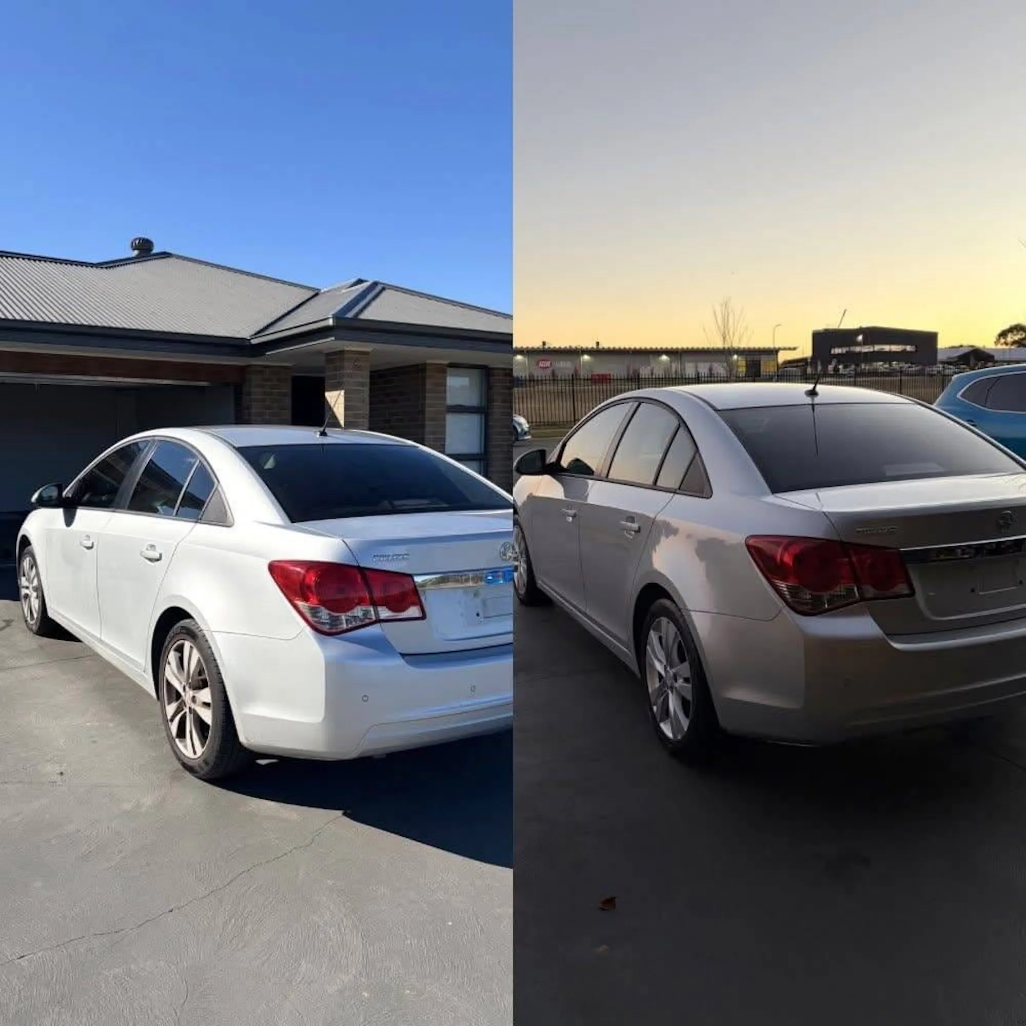 Full exterior wash, before and after