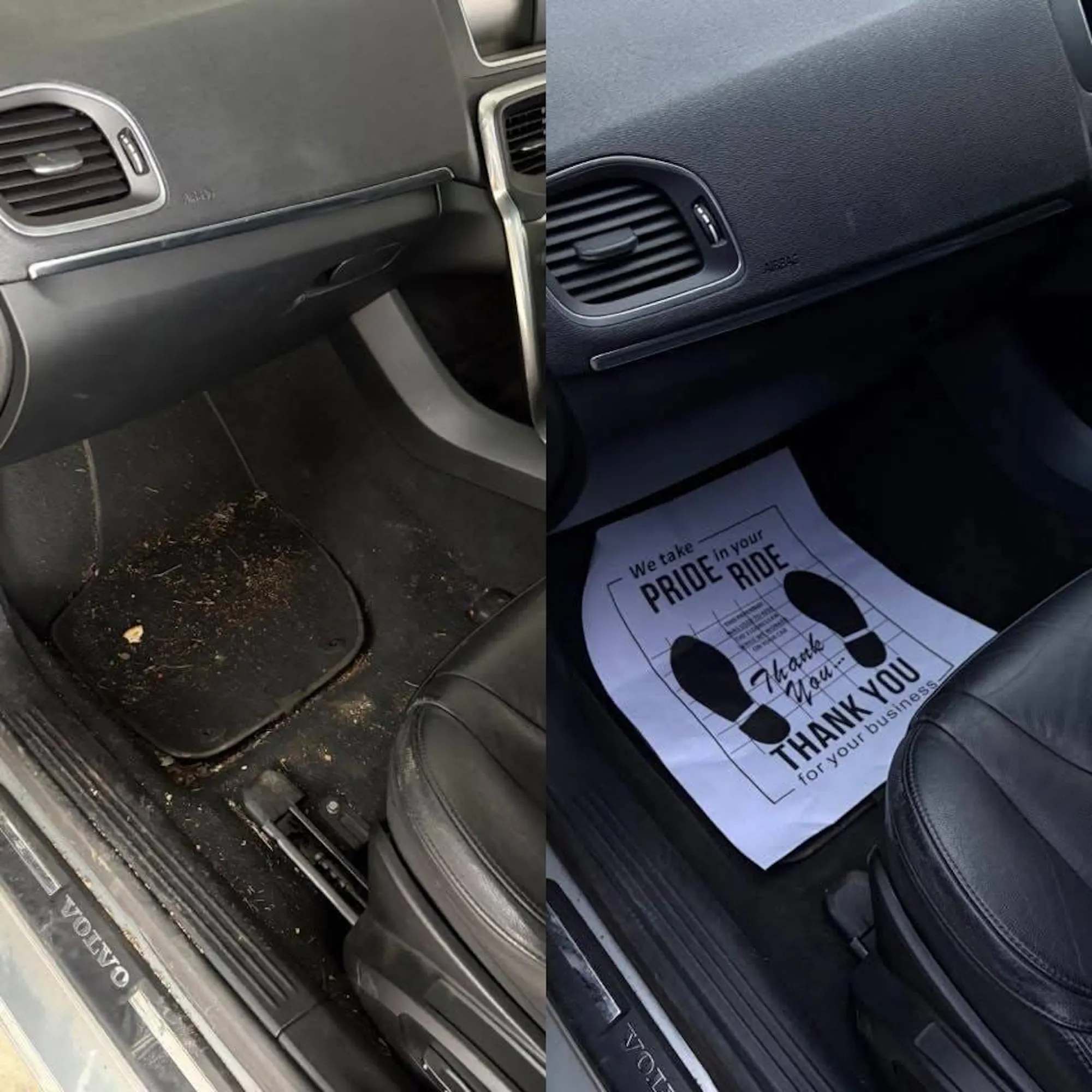 Footwells + mats, before and after