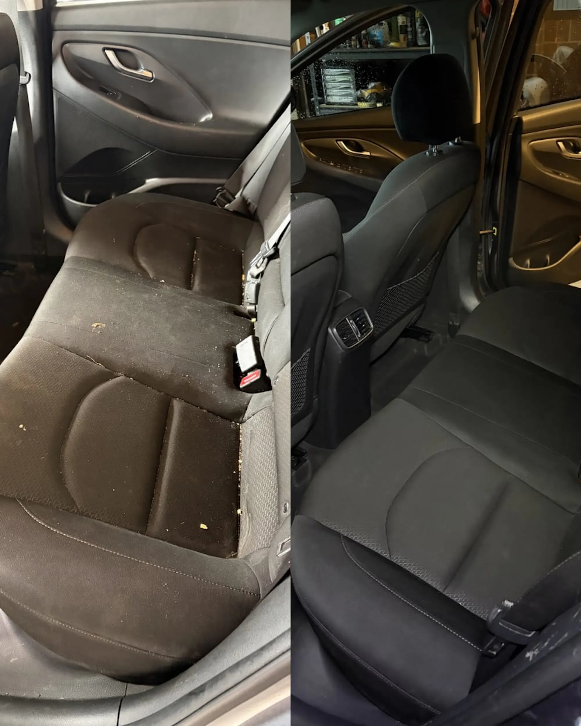 Rear seats deep cleaned, before and after