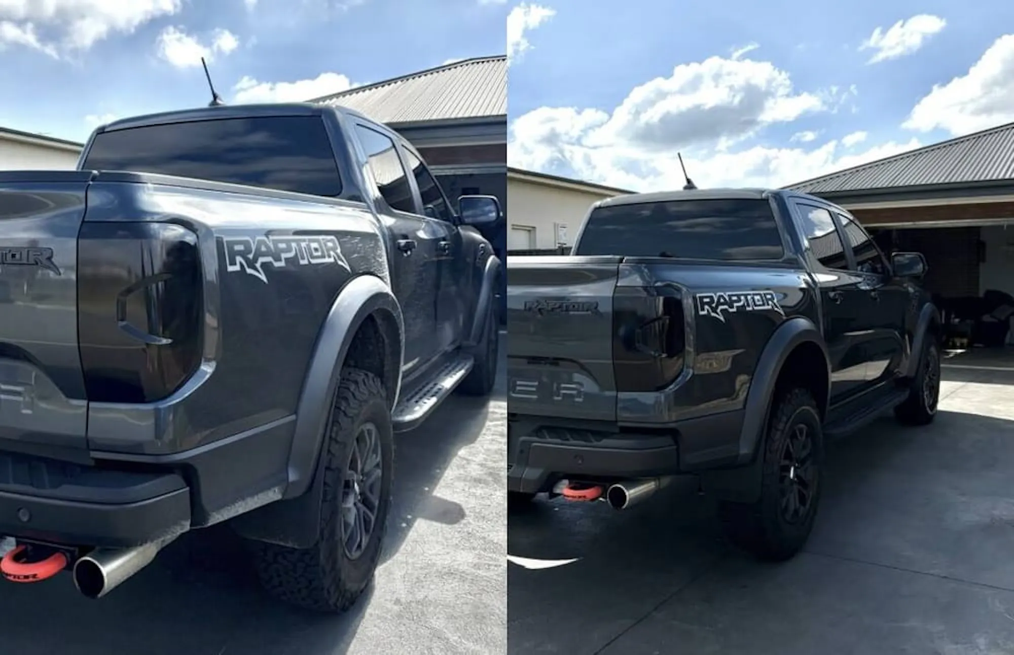 Exterior detail, before and after